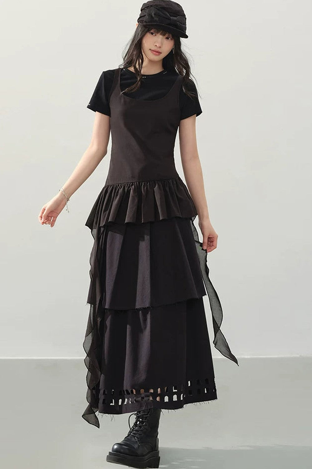 Camisole Asimétrico con Volantes Negro
