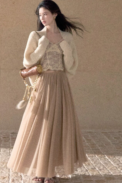 Gold Sequin Batwing Wool Blend Sweater Coat