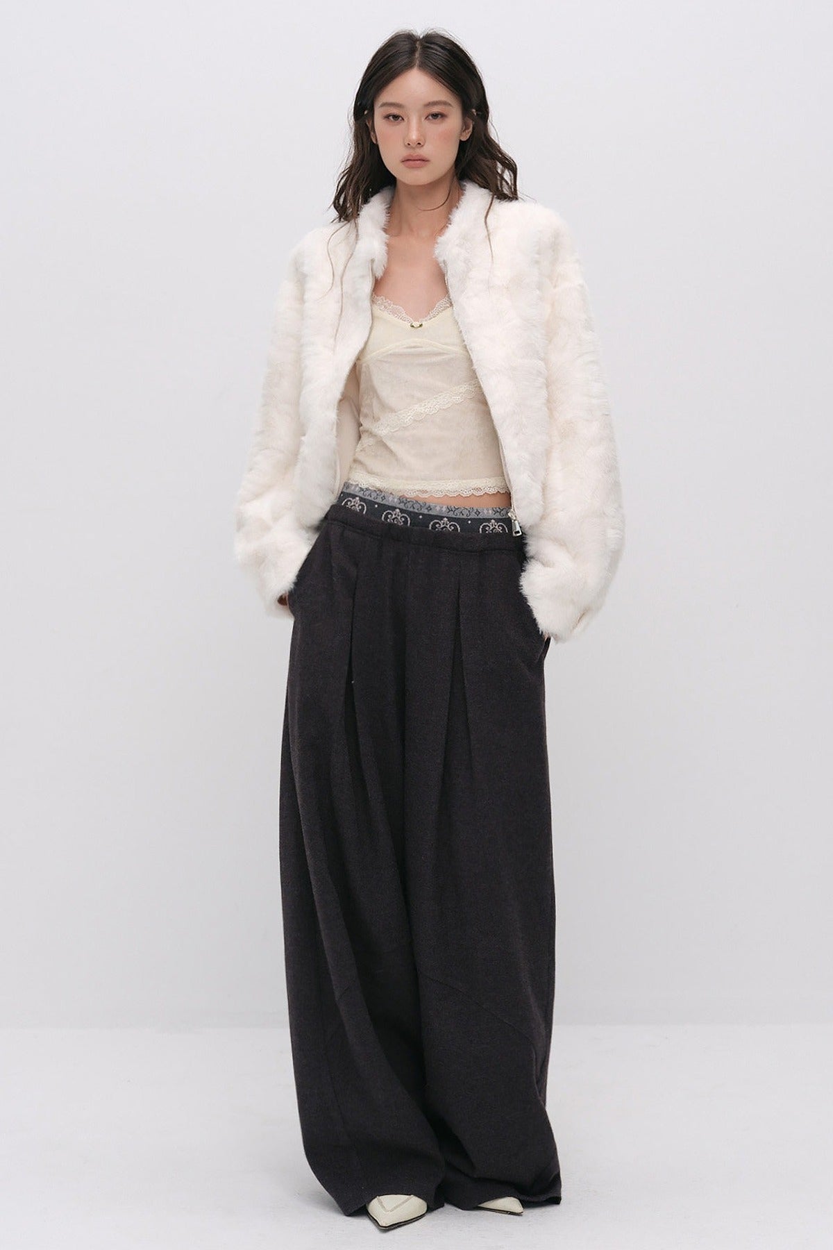 Wool Jacquard Wide-Leg Trousers