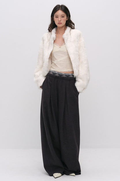 Wool Jacquard Wide-Leg Trousers