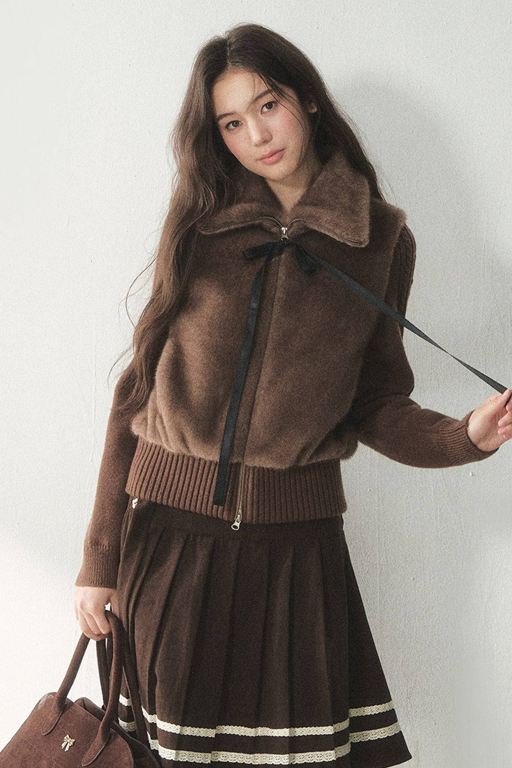 Knitted Patchwork Faux Fur Jacket