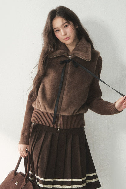 Knitted Patchwork Faux Fur Jacket