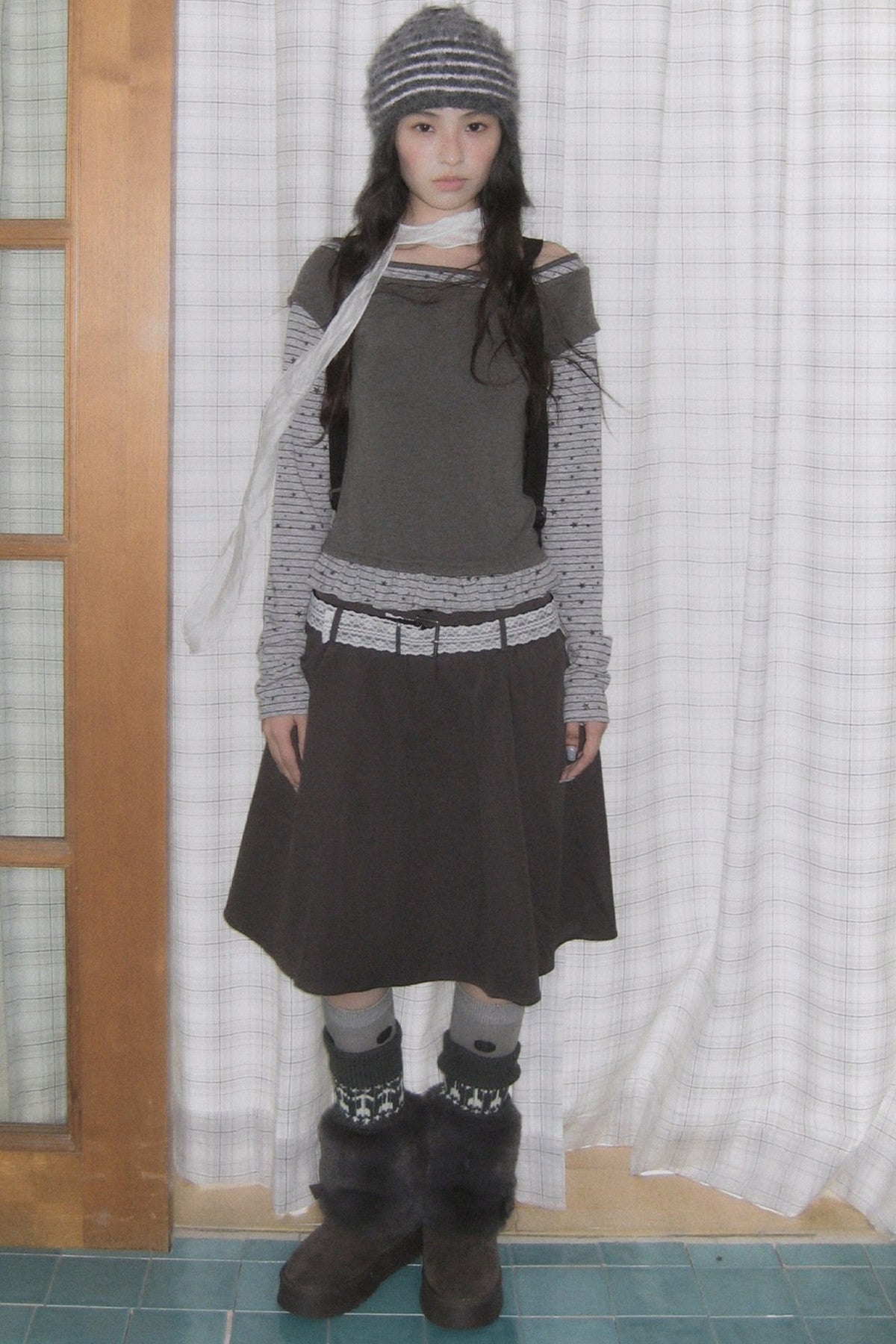 Gray A-Line Mid-Length Umbrella Skirt