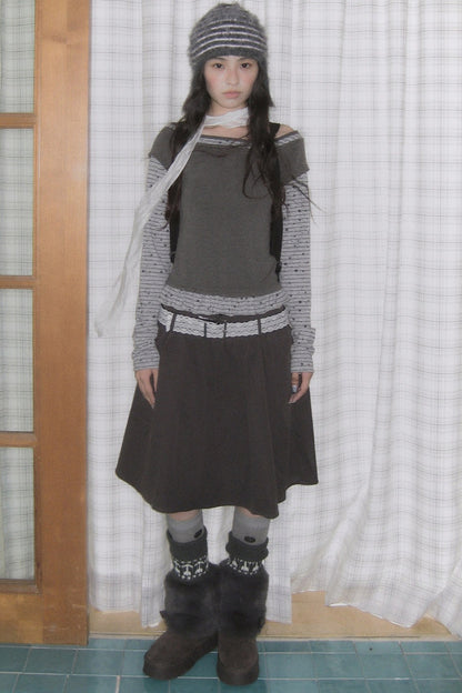 Gray A-Line Mid-Length Umbrella Skirt