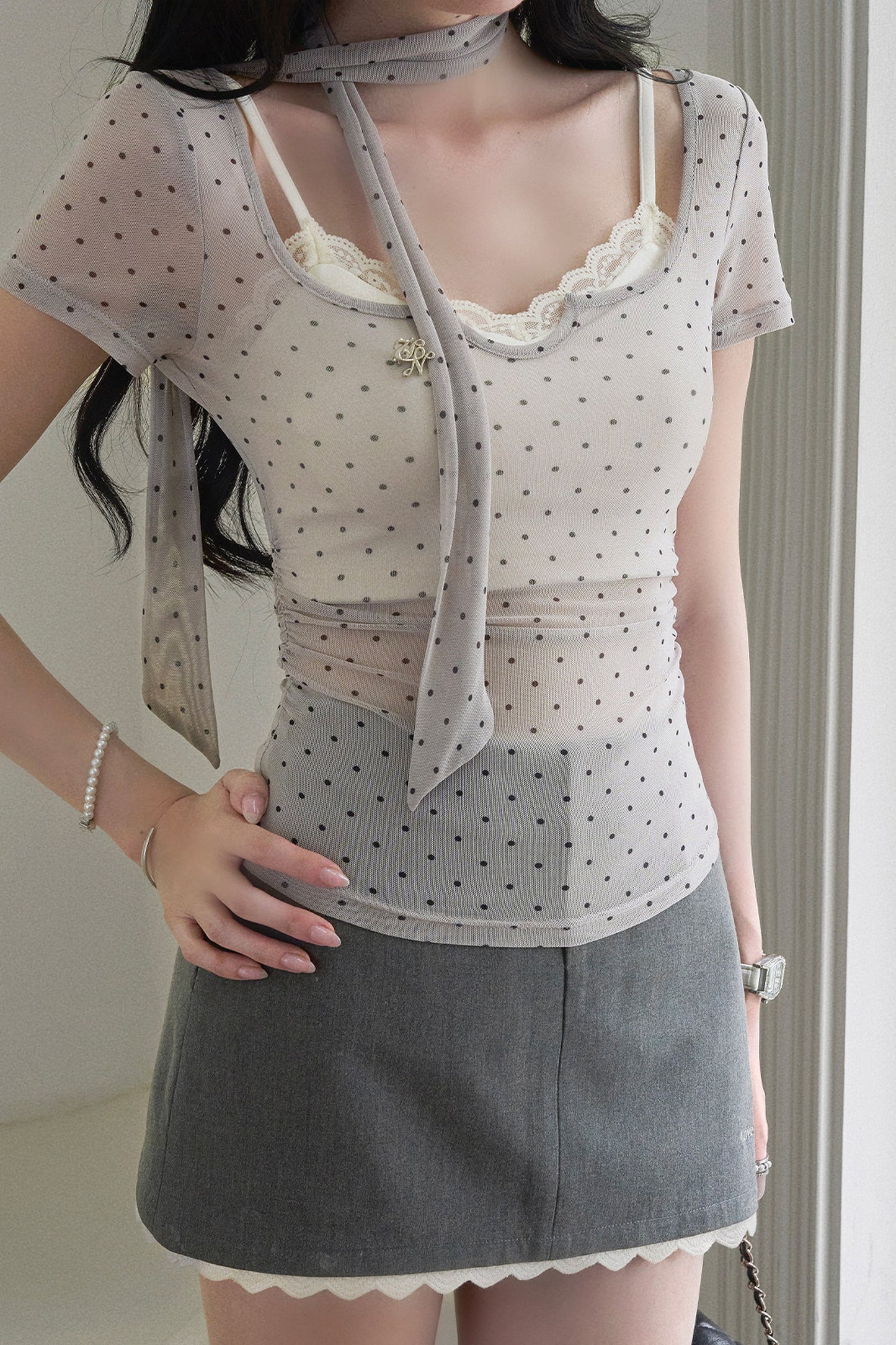 Polka Dot Mesh Top and Skirt Set-Up