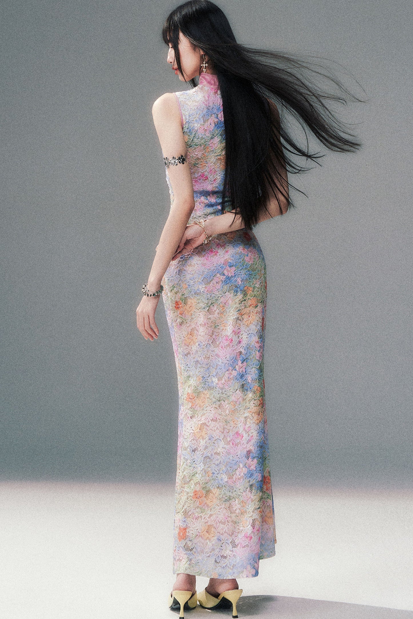 Stretch Lace Sleeveless Cheongsam Dress