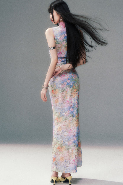 Stretch Lace Sleeveless Cheongsam Dress