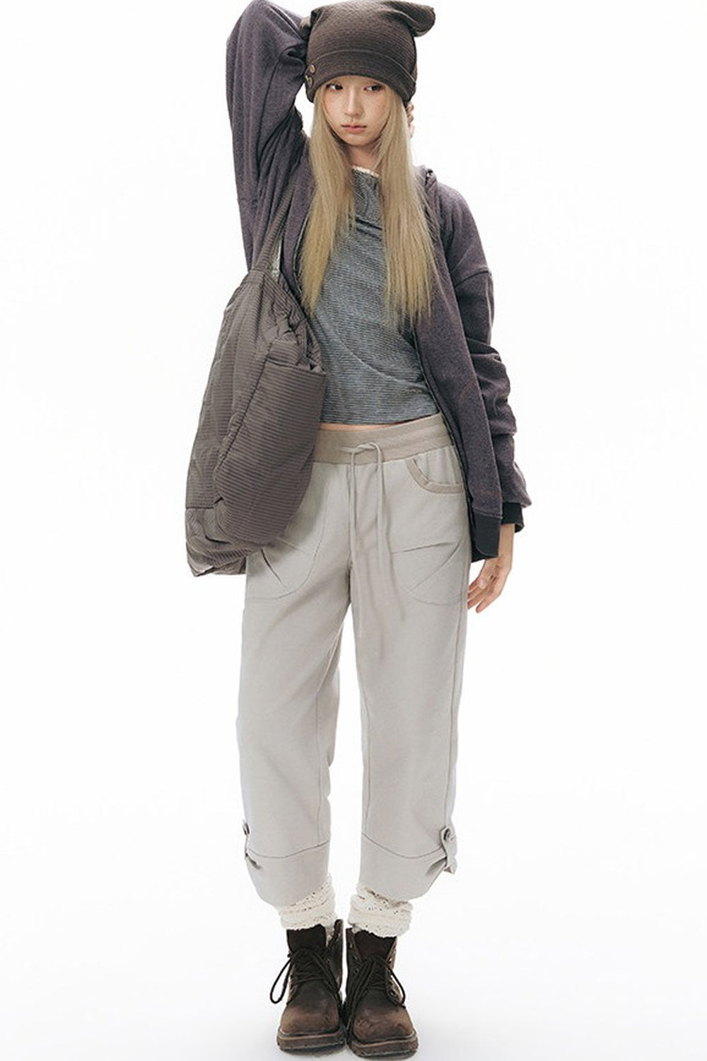 Reversible Striped Hooded Knit Cardigan
