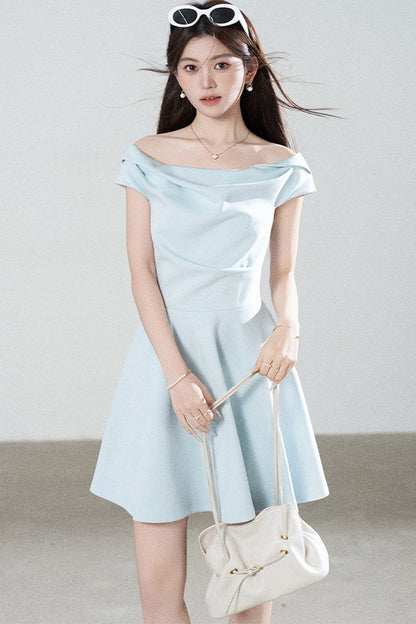 Lake Green Tencel Off-Shoulder A-Line Dress