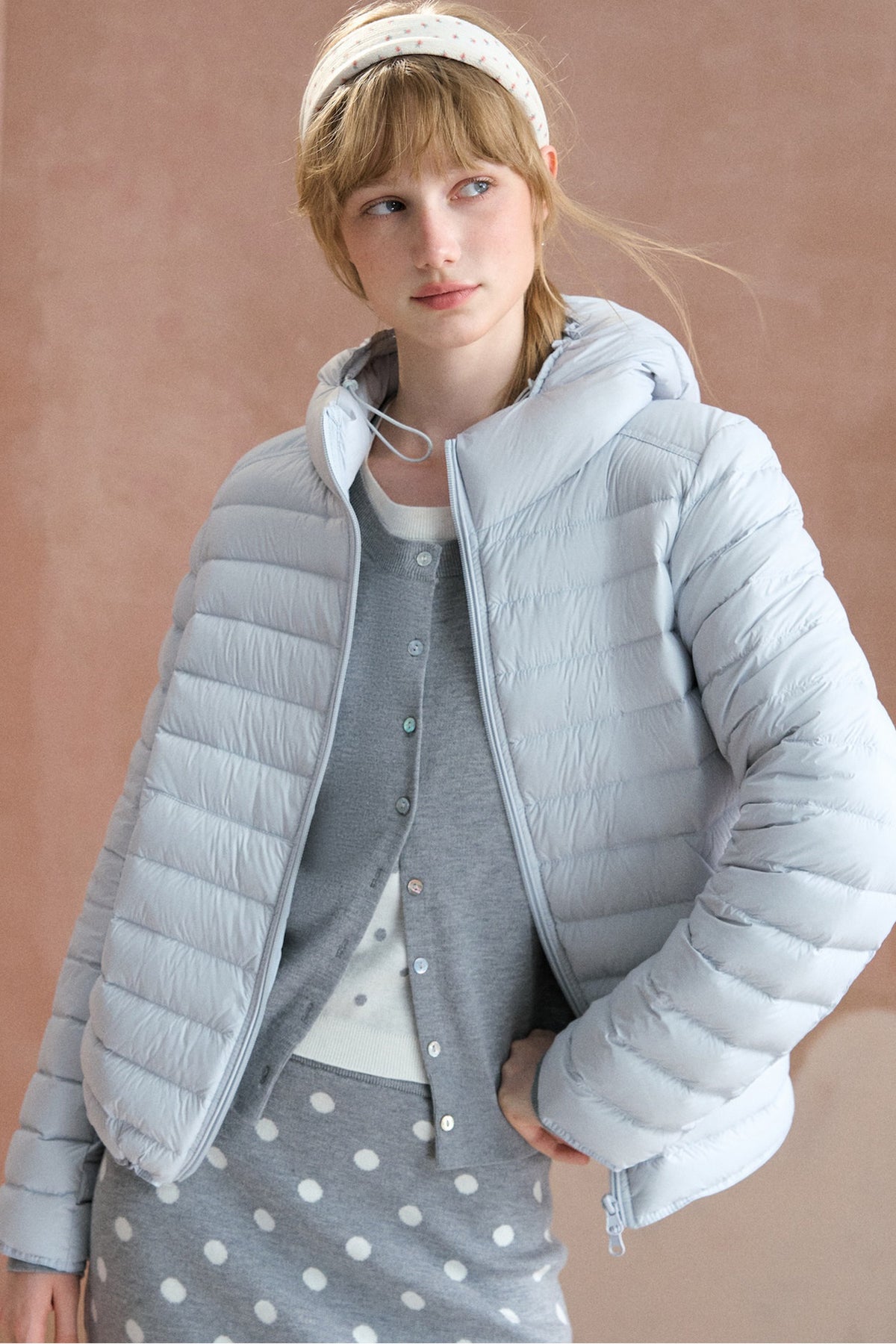 Ribbed Hooded Lightweight Down Jacket