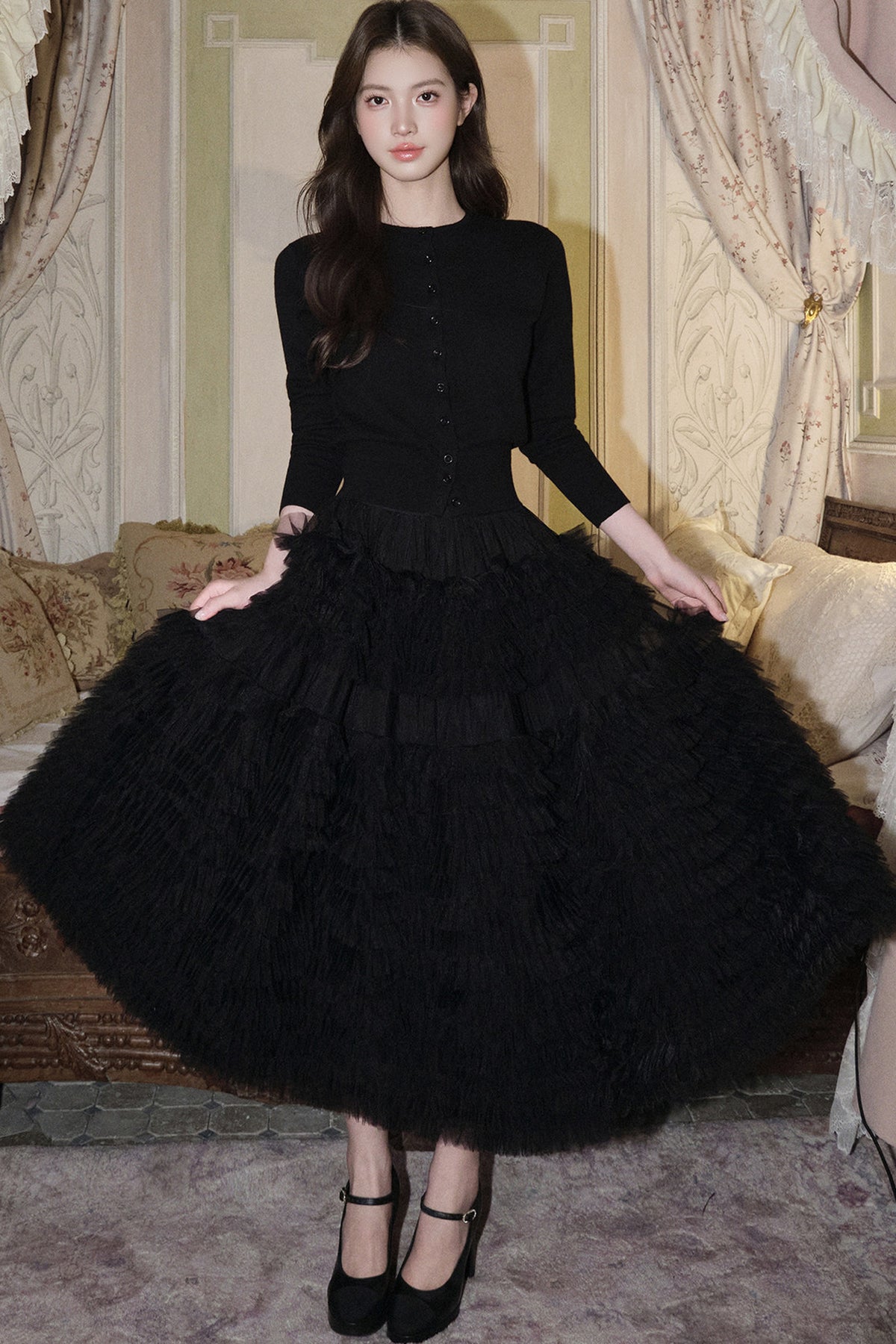 Multi-Layered Pleated Tulle Skirt