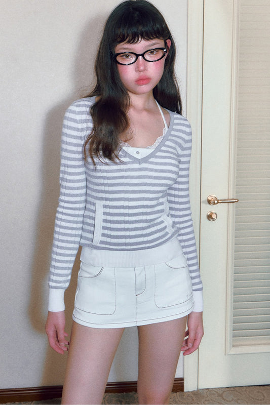 Striped Knit Top and Shorts Set
