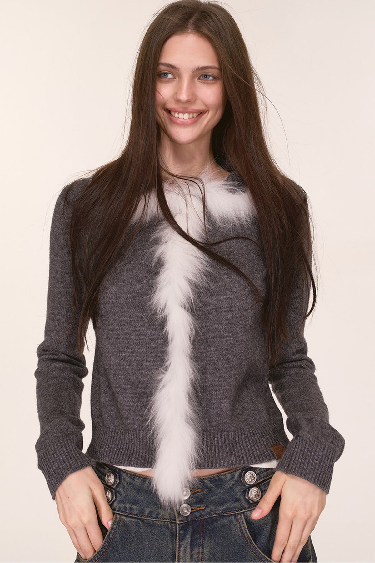 Fox Fur Trim Wool Cardigan