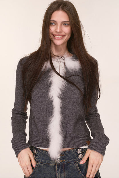 Fox Fur Trim Wool Cardigan