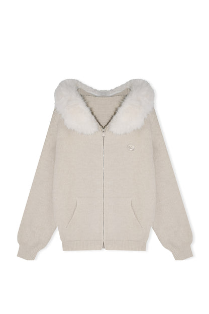 Detachable Fur Collar Hooded Jacket and Wide-Leg Pants Set-Up