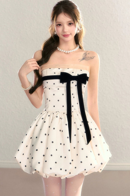 Polka Dot Satin Puff Dress