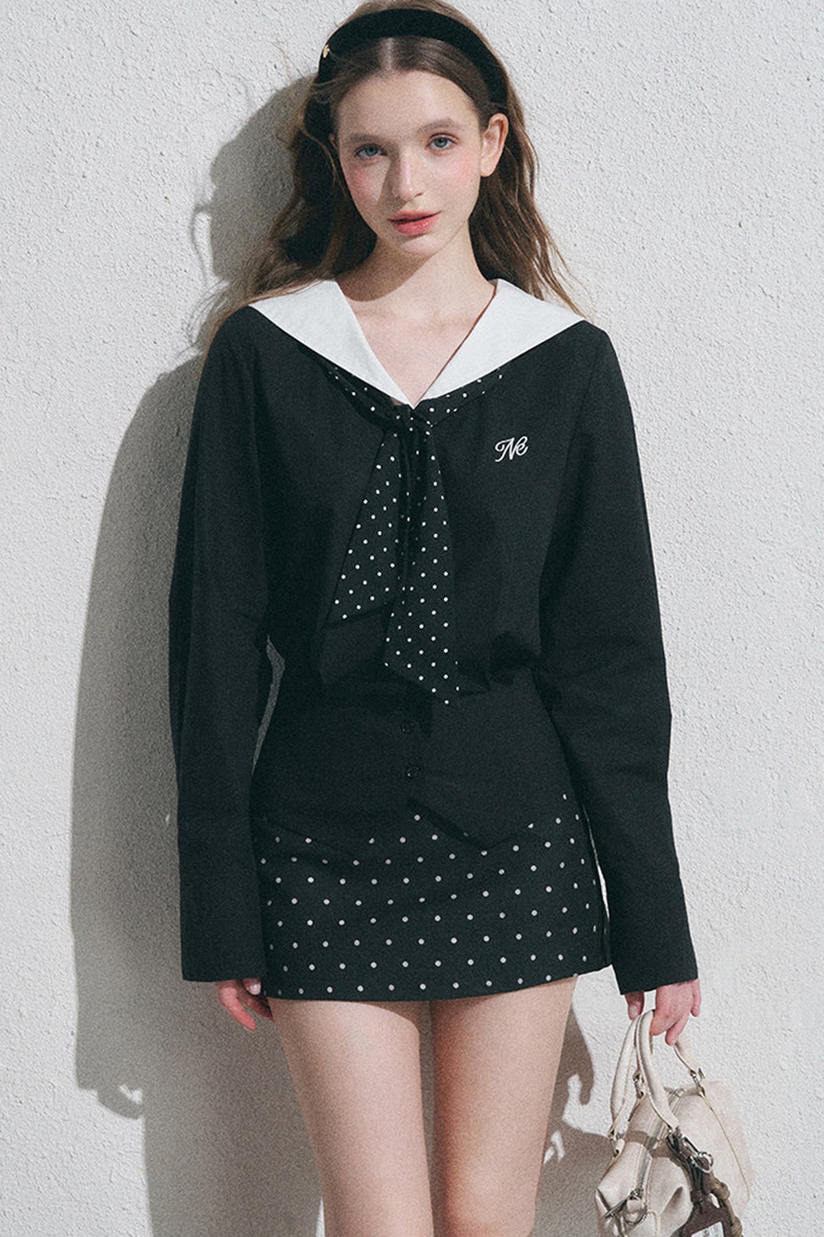 Classic Navy Collar Long-Sleeved Shirt