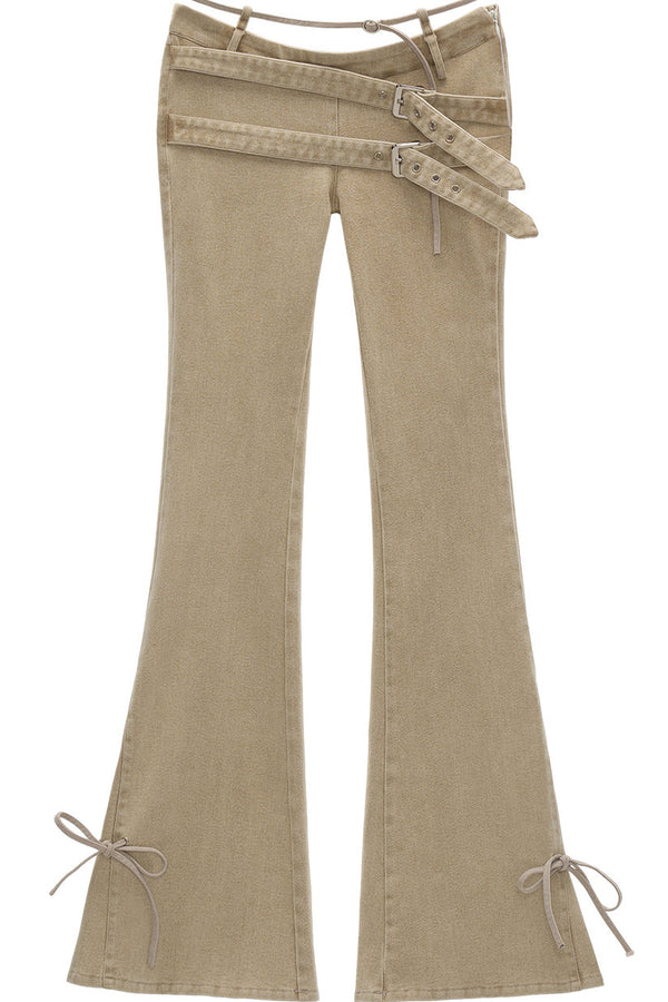 Retro Multi-Belt Flared Jeans