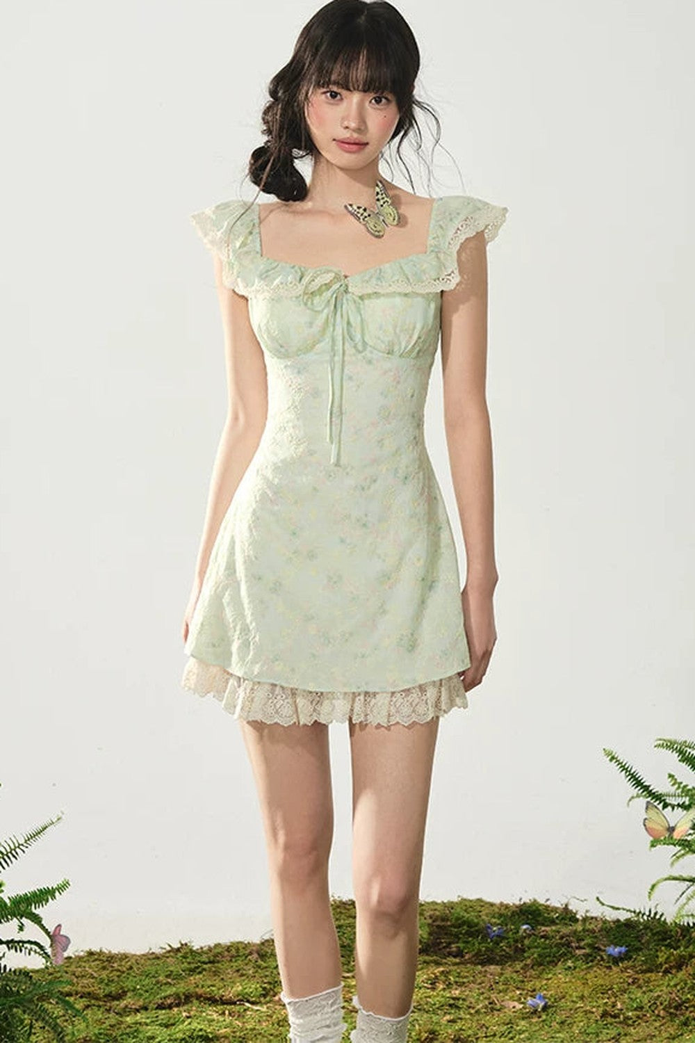 Mint Flutter Floral Dress
