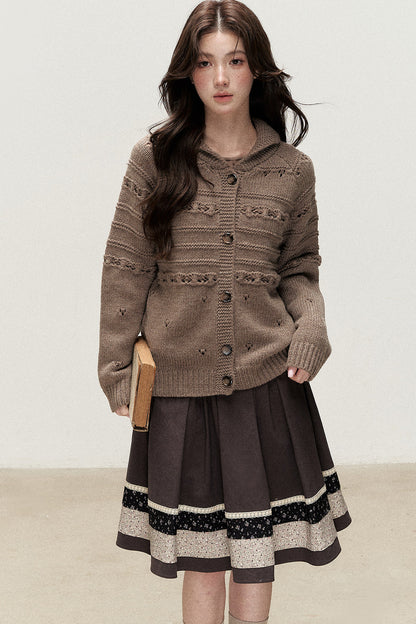 Hazelnut Diary 50% Wool Thick Knit Cardigan