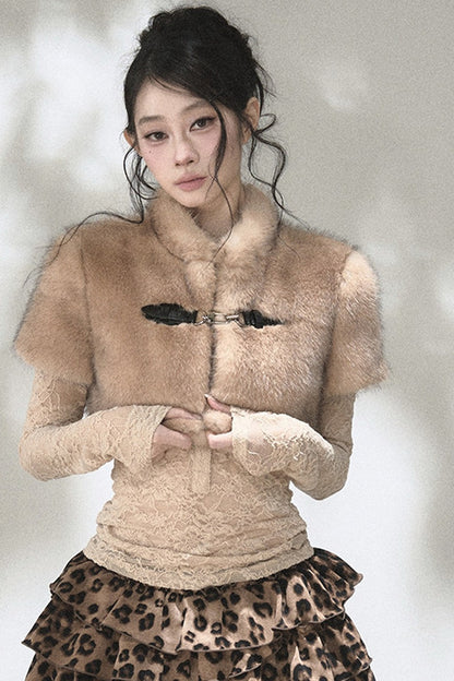 Gold Gradient Faux Fur Capelet Vest