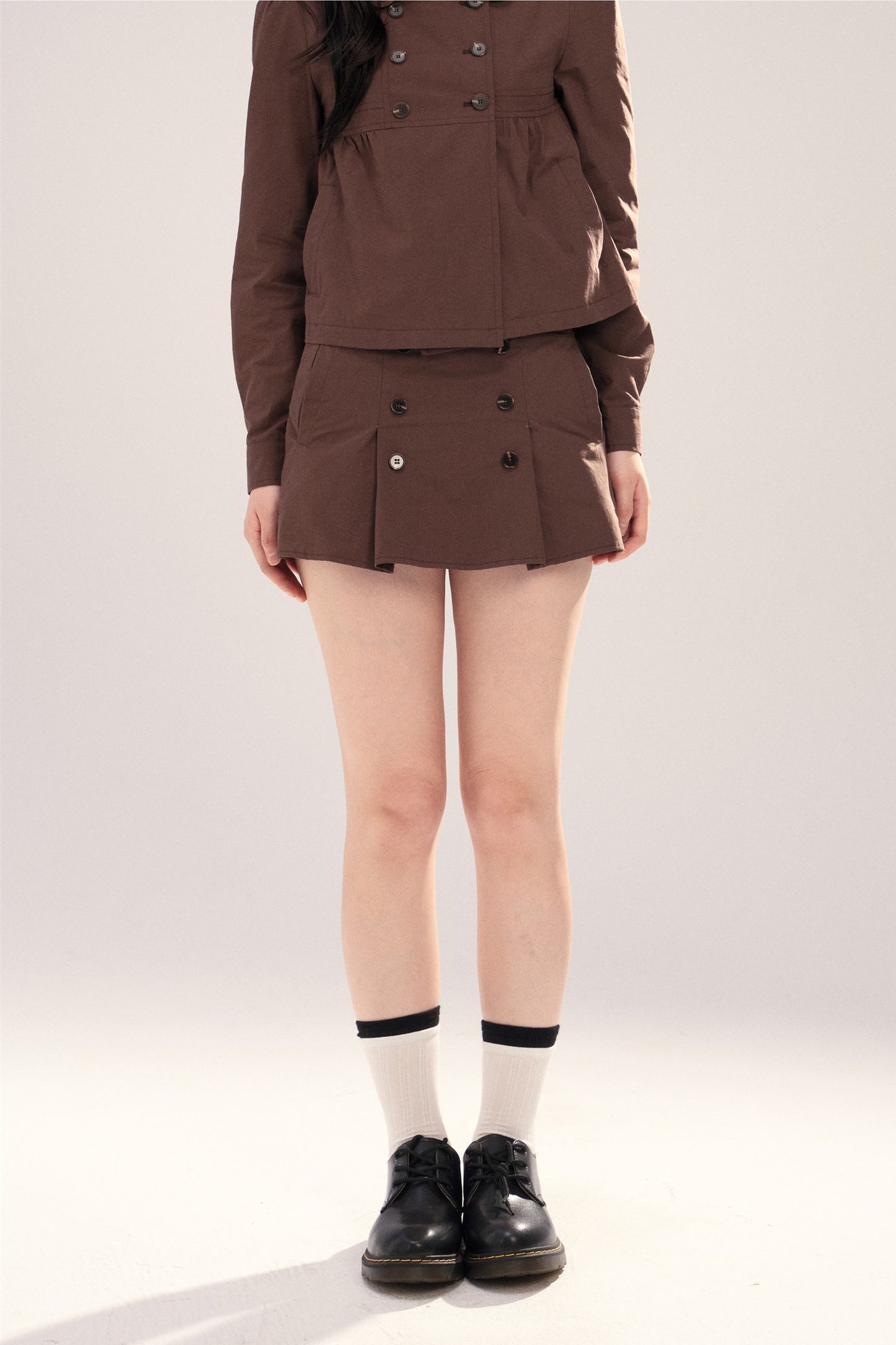 Buttoned High-Waisted A-Line Skirt