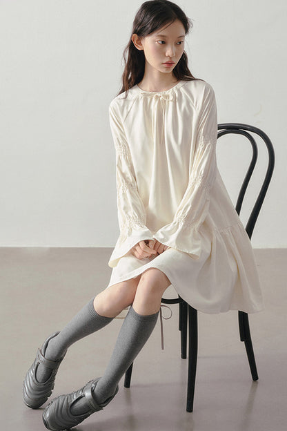 Beige Long Sleeve Shirt Dress