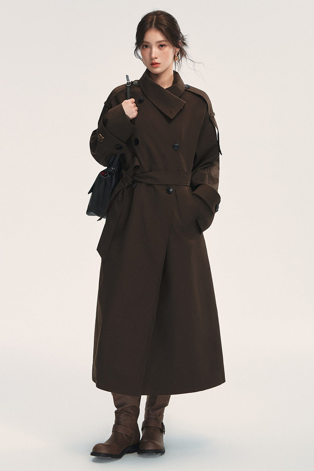 Long Double-Breasted Trench Coat