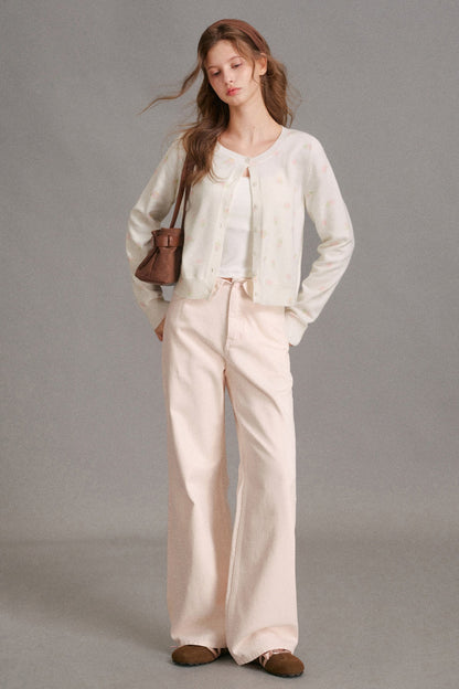 Long-Sleeved Hand-Painted Rose Cardigan