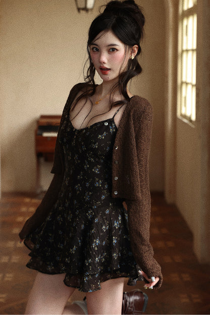 Floral Chiffon Ruffle Hem Slip Dress