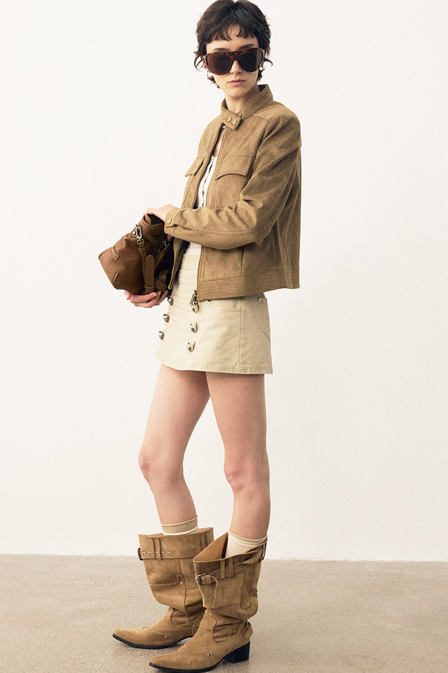Stereo-Cut Suede Stand Collar Jacket