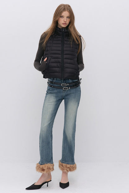 Detachable Frayed Hem Washed Flared Jeans