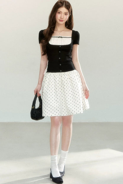 Polka Dot Knit Short Sleeve Top