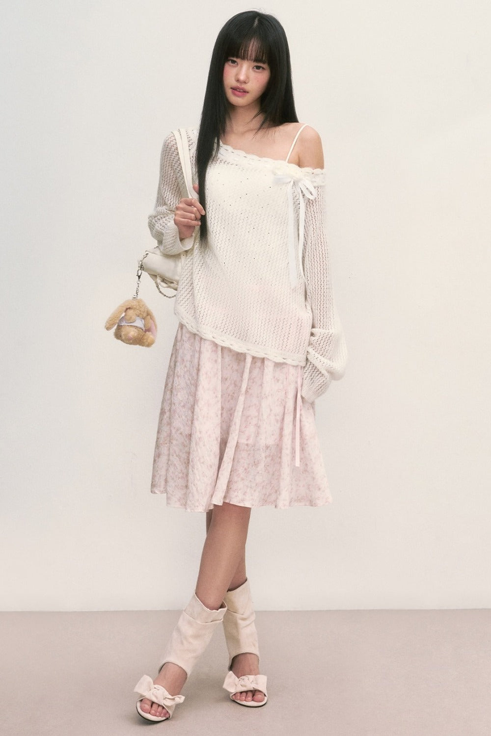 Falda midi de línea A rosa con estampado floral