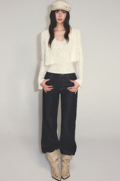 Knit Cardigan With Lace Camisole