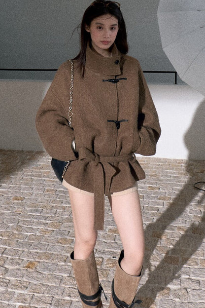 Horn Button Wool Blend Tie Coat