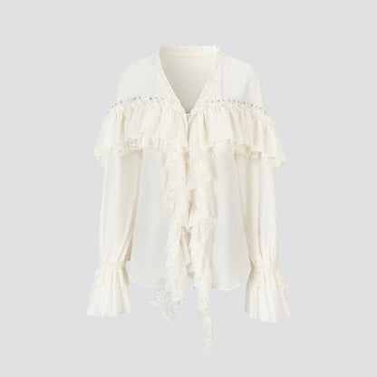 Rhinestone Lace V-Neck Blouse