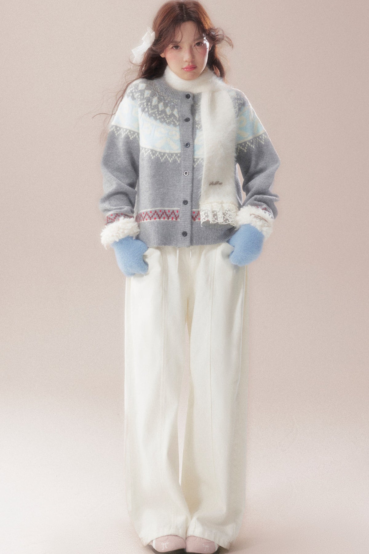 Bowknot Fair Isle Sweater Cardigan