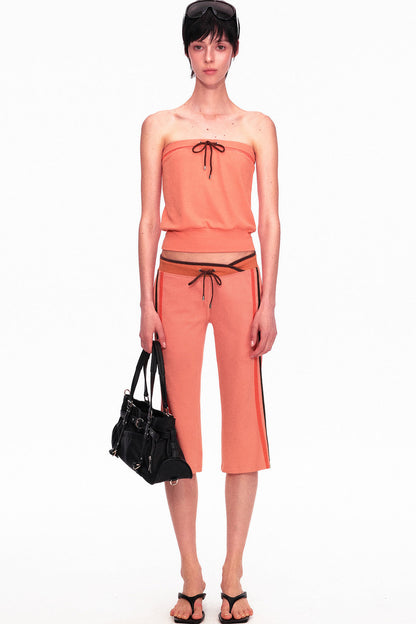 Low-Waist Color-Block Drawstring Knit Capri Pants