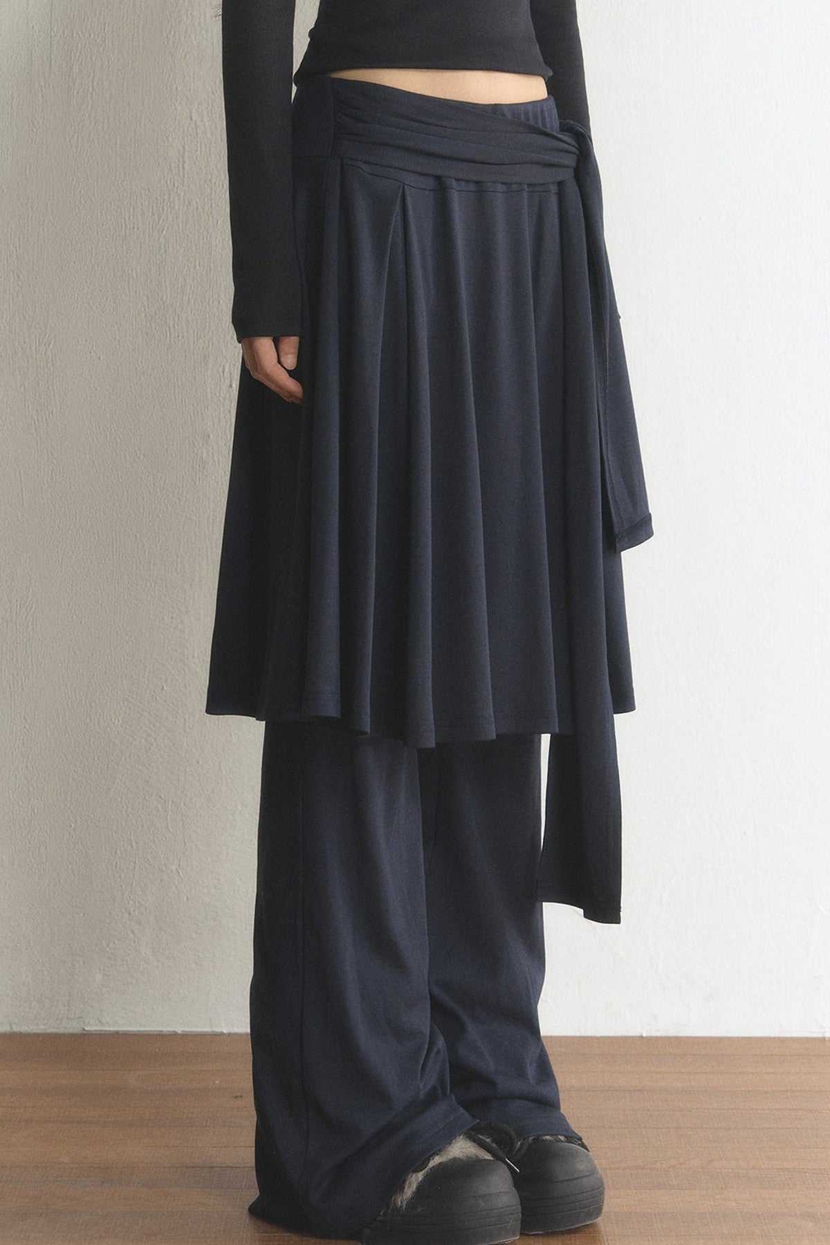 Layered Tie-Wide Leg Pants
