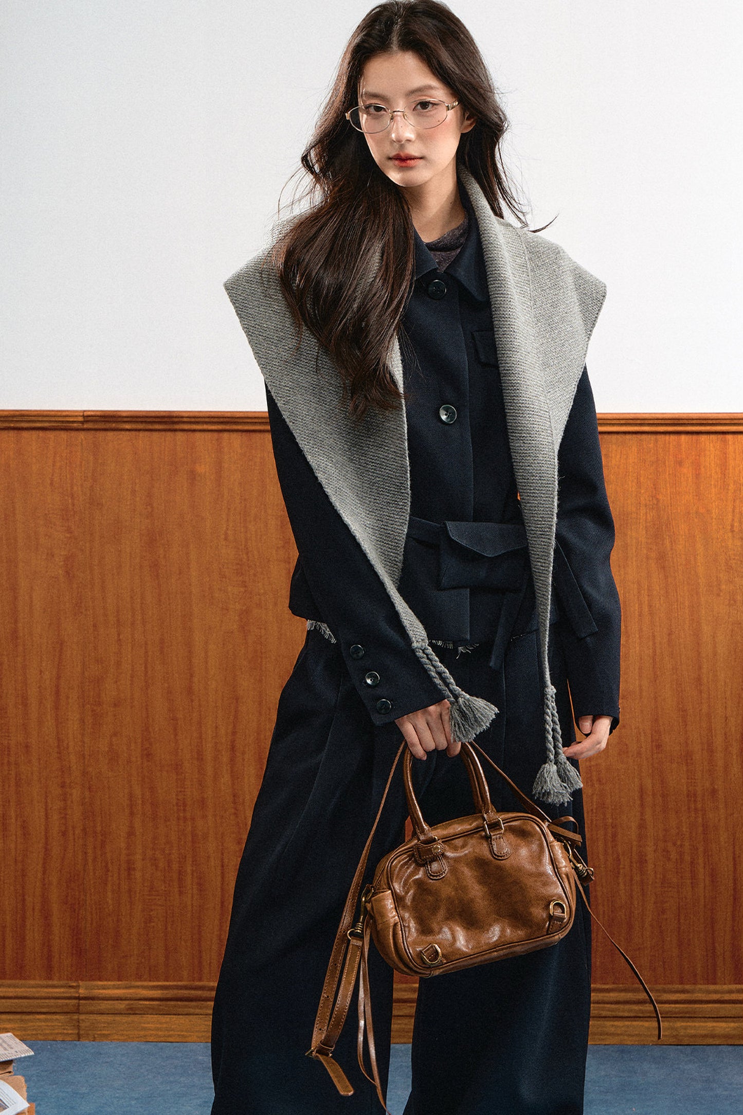 American Retro Lapel Top and Wide-Leg Pants Set-Up