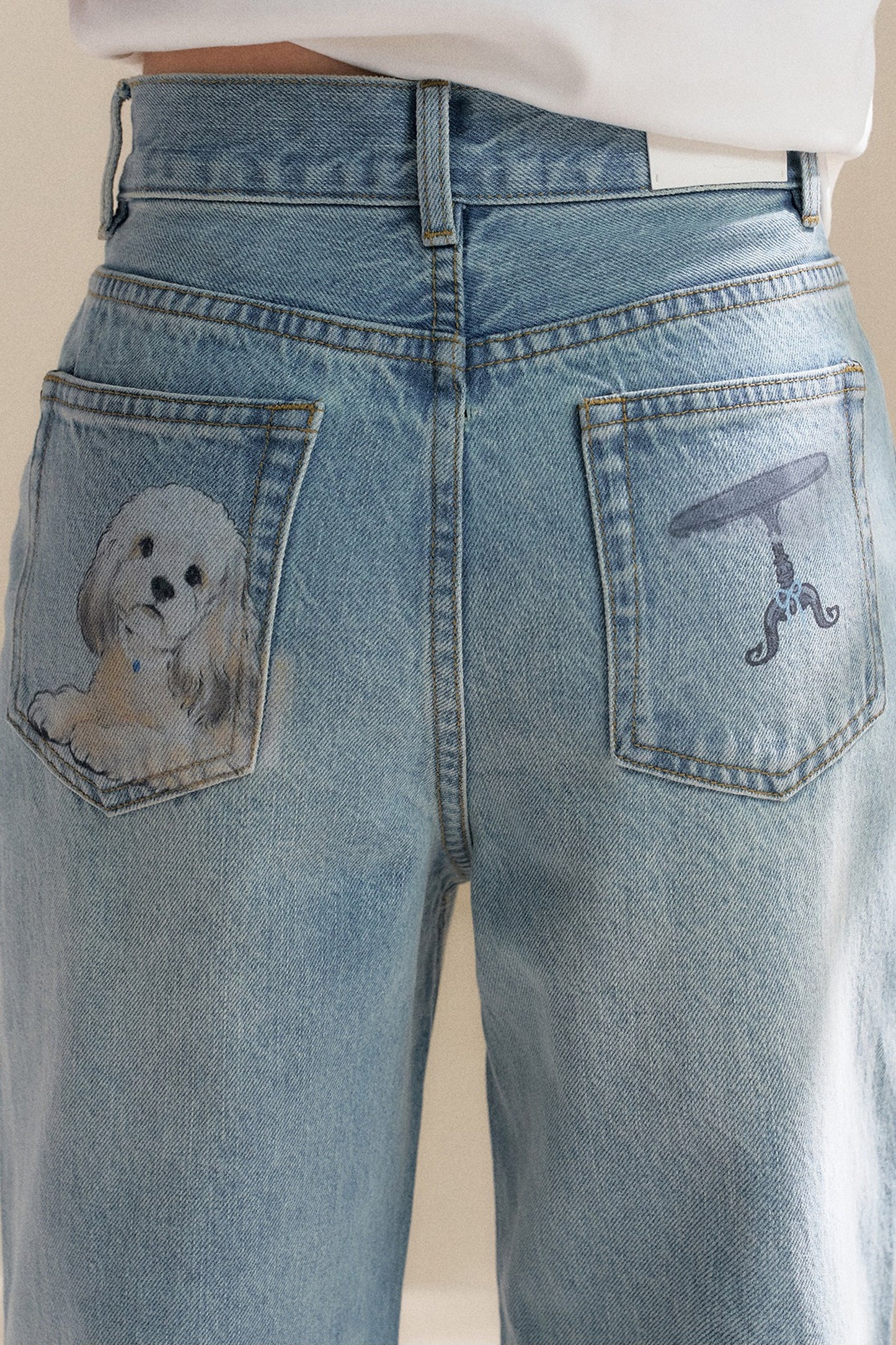 Hand-Painted Puppy Denim Pants