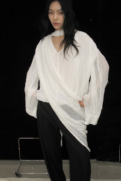 Irregular Pleated Layered Blouse