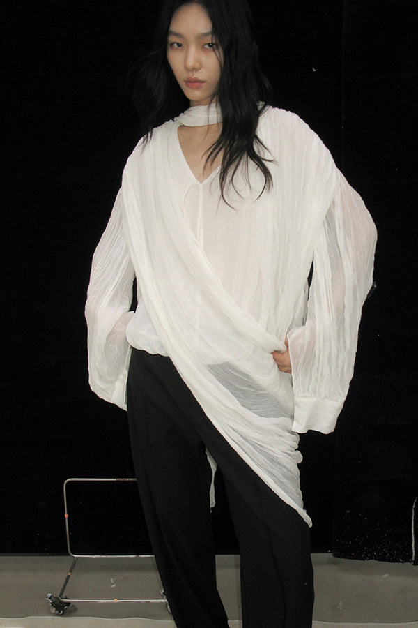 Irregular Pleated Layered Blouse