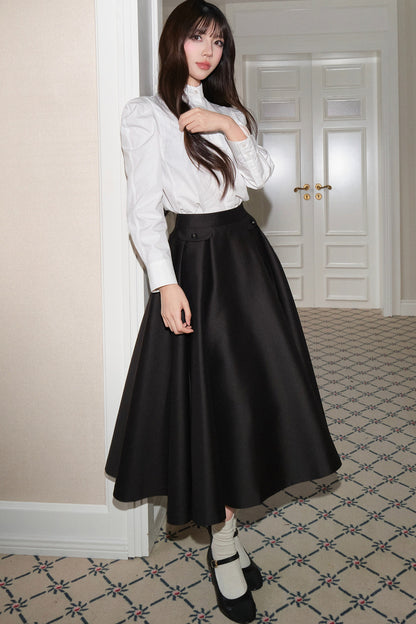 High-Waisted Pleated Mid-Length Skirt