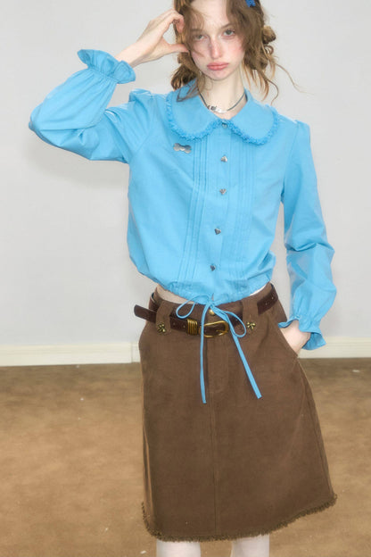 Tassel Doll Collar Puff Sleeve Shirt