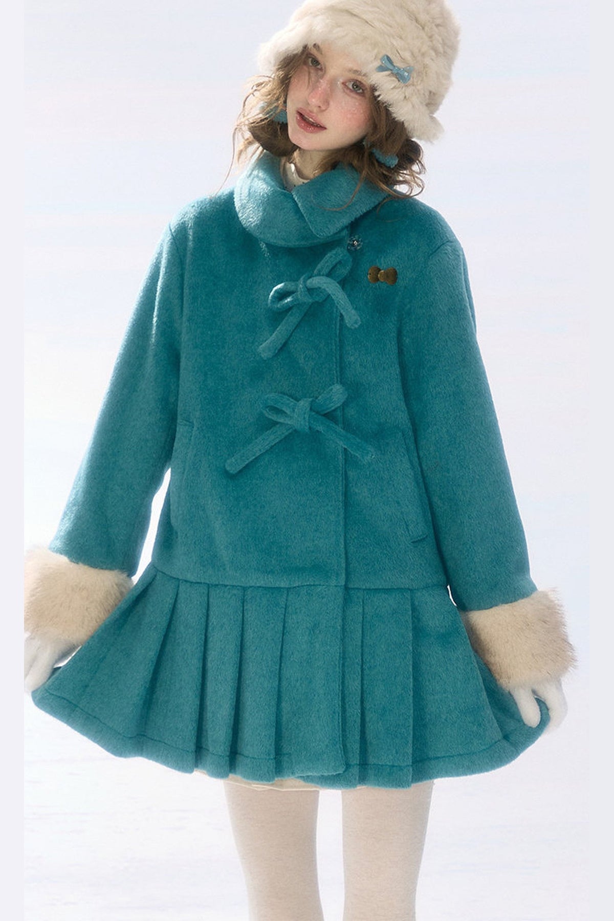 Peacock Green Lapel Pleated Woolen Jacket