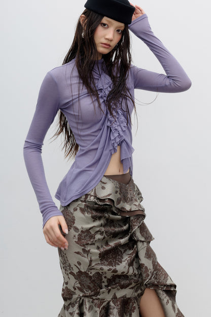 Pleated Tassel Long-Sleeved T-Shirt