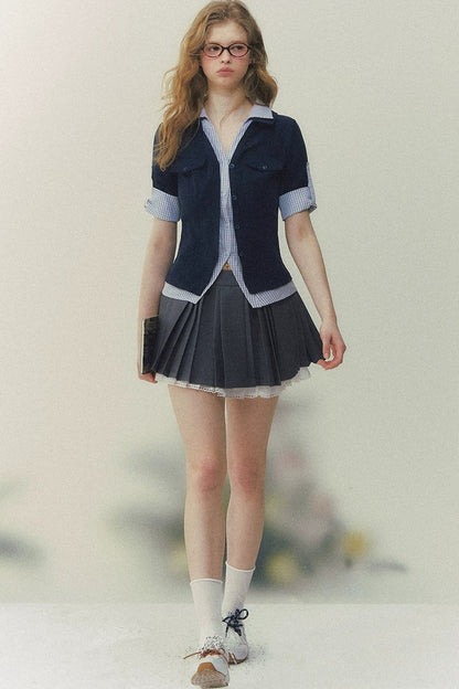 Kariertes Patchwork-Polo-Hemd