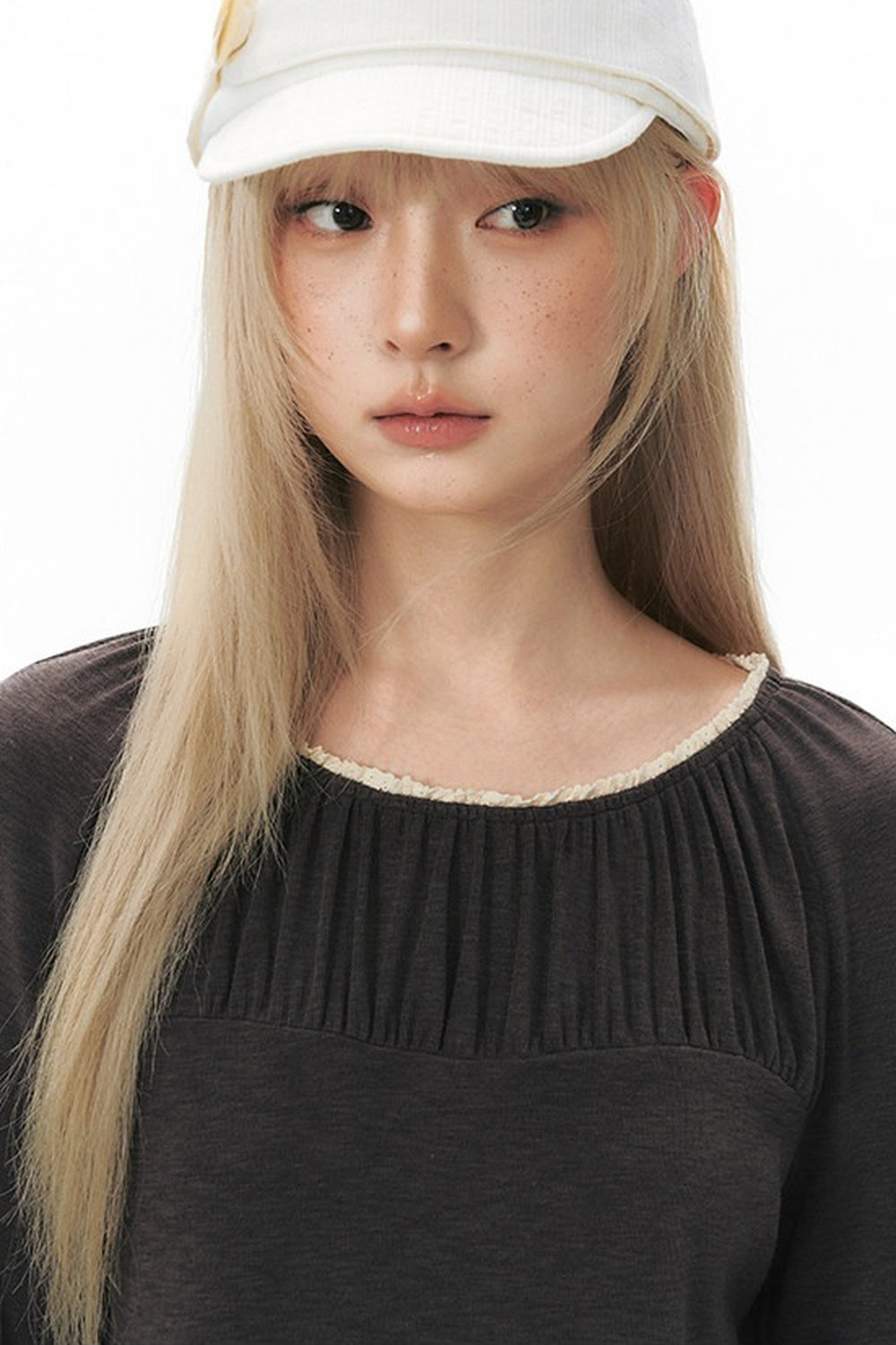 Pleated Striped Knit Base Layer Top
